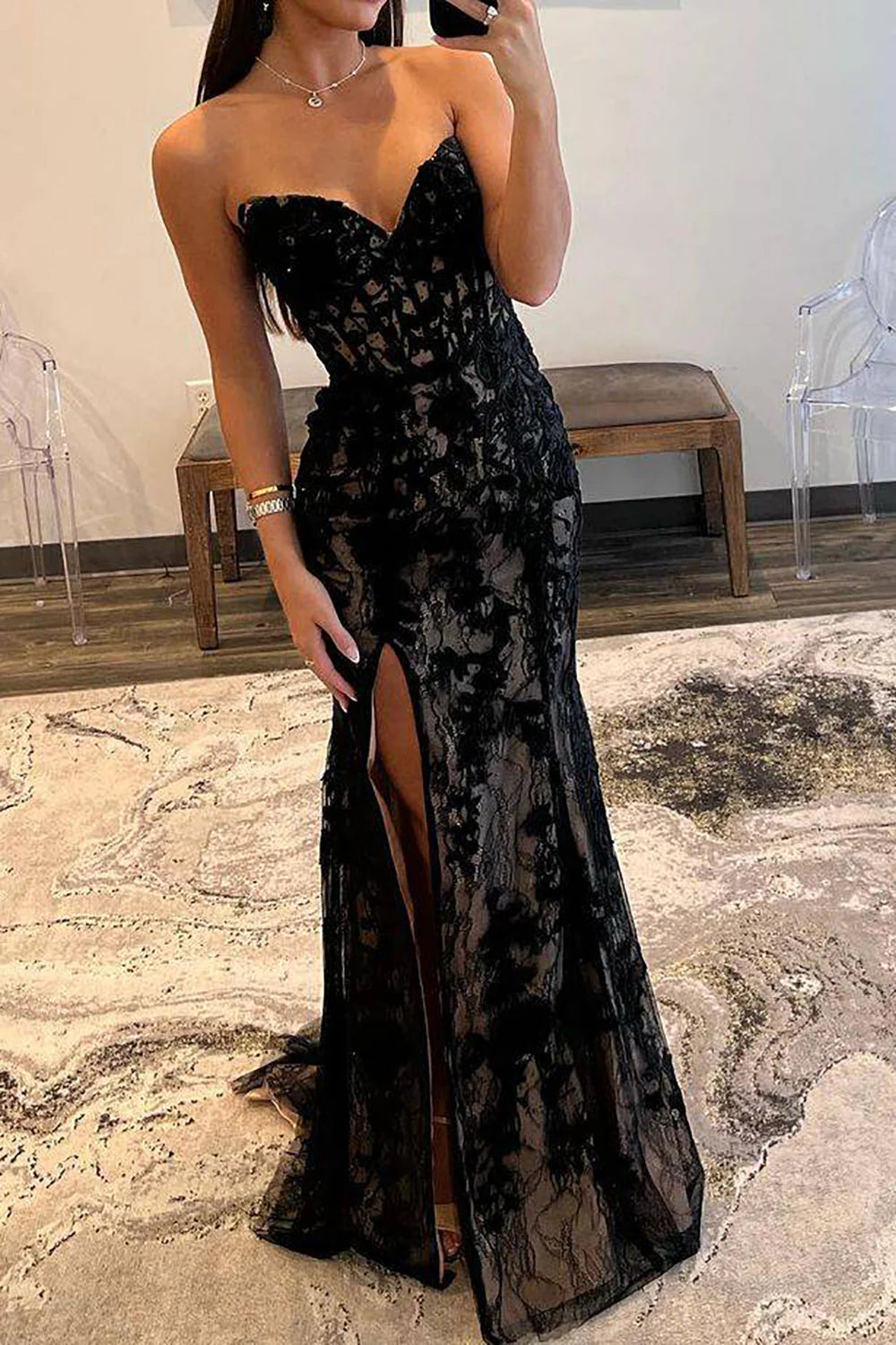 corset prom dress mermaid Mermaid Sweetheart Black Floor-length Corset Prom Dress Appliques With –  Koutun Dress