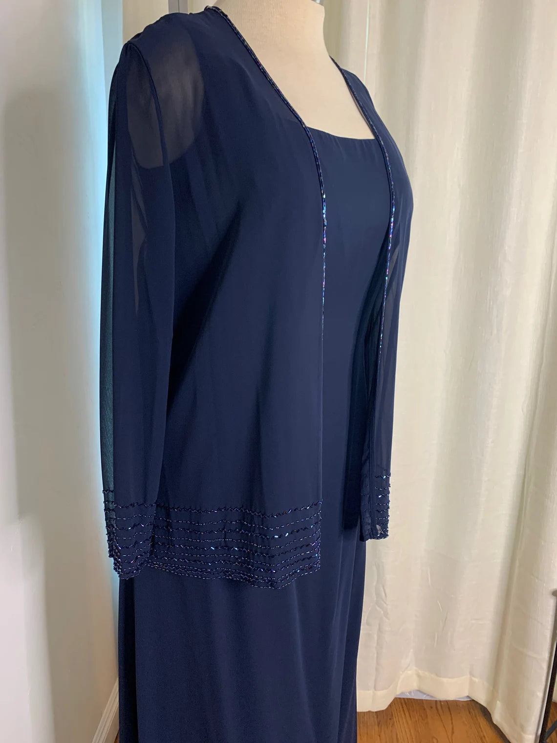 Navy Blue 2 Piece Formal Dress with Jacket Mother of The Bride Outfit Beaded Chiffon Jacket Plus Size Navy Gown