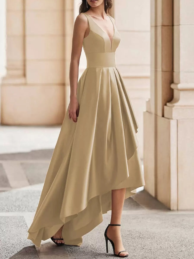Cocktail Dress Gorgeous A-Line V-Neck Satin Wedding Guest Party Dresses