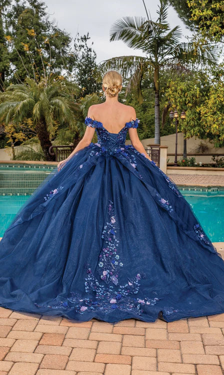 Navy Quinceanera Dresses Princess Dress Off Shoulder Polyester with Appliques