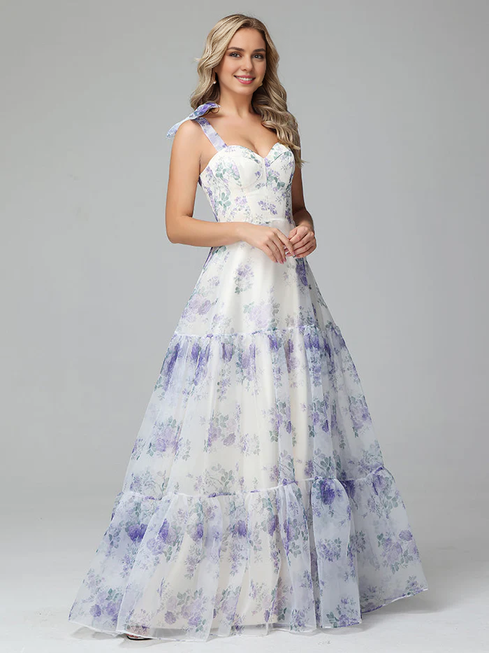 A-Line Princess Elegant Floral Print Lace Up Floor Length Bridesmaid D Koutun Dress A-Line Princess Elegant Floral Print Lace Up Floor Length Bridesmaid D Koutun Dress