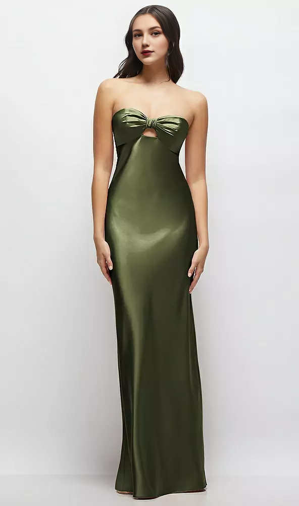 Strapless Bow-Bandeau Cutout Satin Maxi Slip Dress Long Bridesmaid Dre –  Koutun Dress