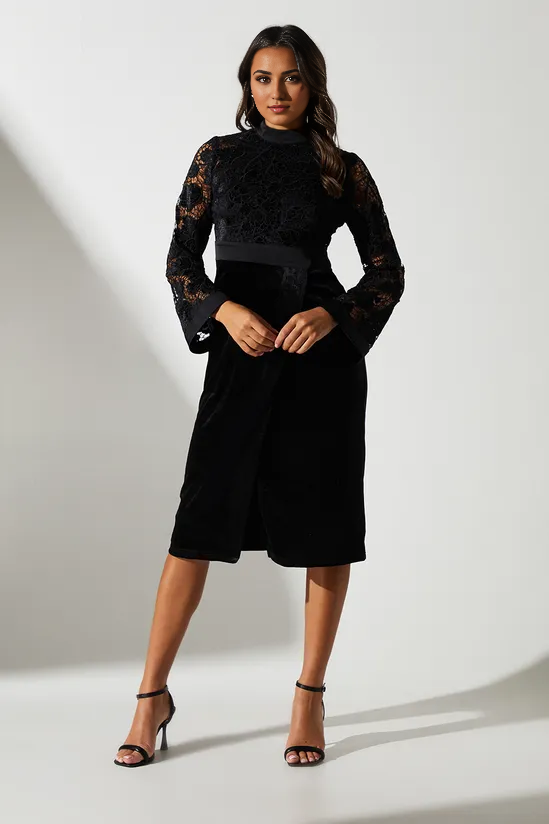 long sleeve midi dress for wedding High Neck Velvet Lace Column Sleeves Winter Gu – Koutun Dress 1947 Mother daughter dress Style:Toss up bouquet $45.00 Best Sellers NH August Wk 50 Available in a range