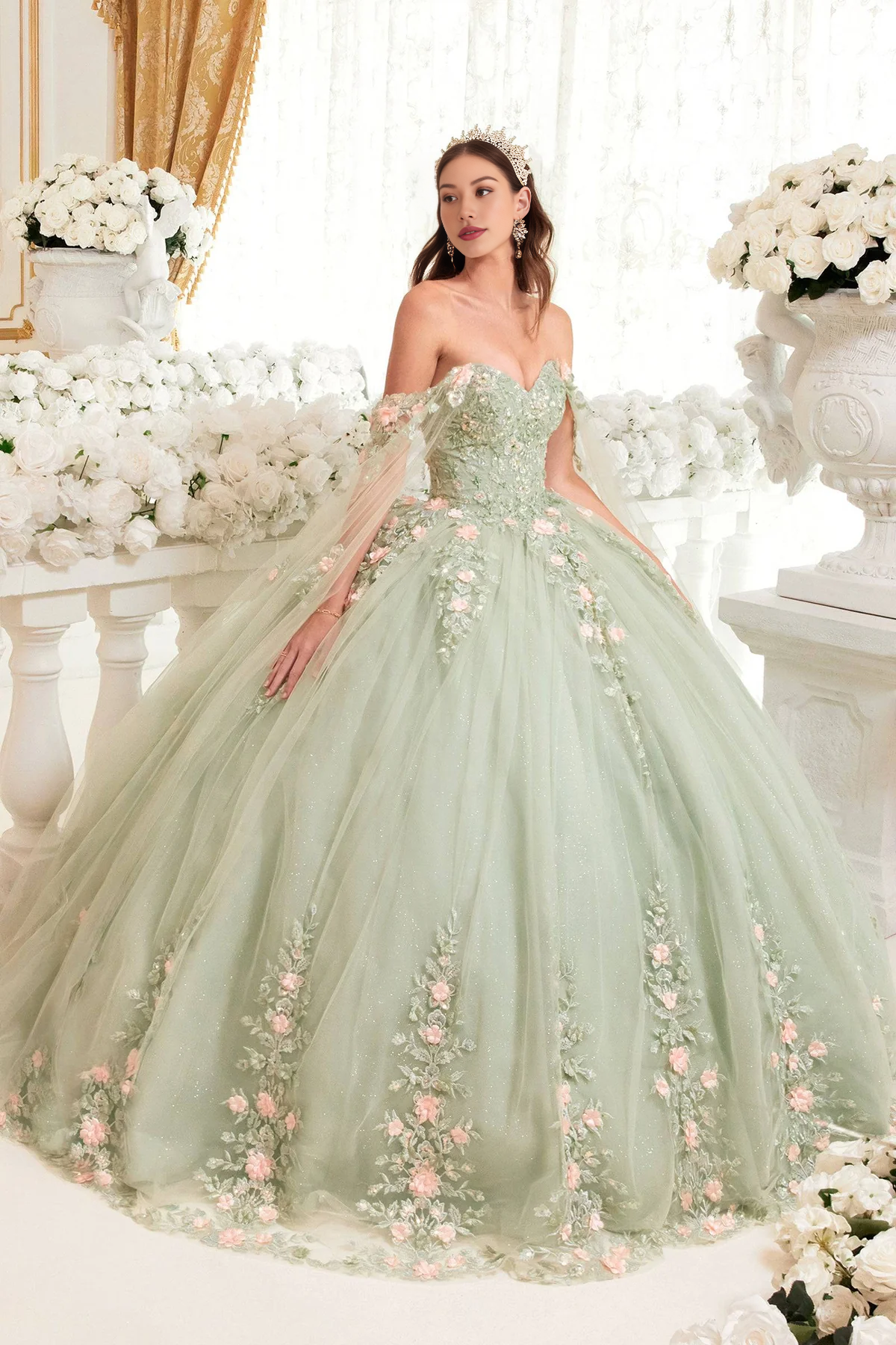 Sparkling Sage Floral Blush Ball Gown Quinceanera Dress Ball Gown Quin – Koutun Dress