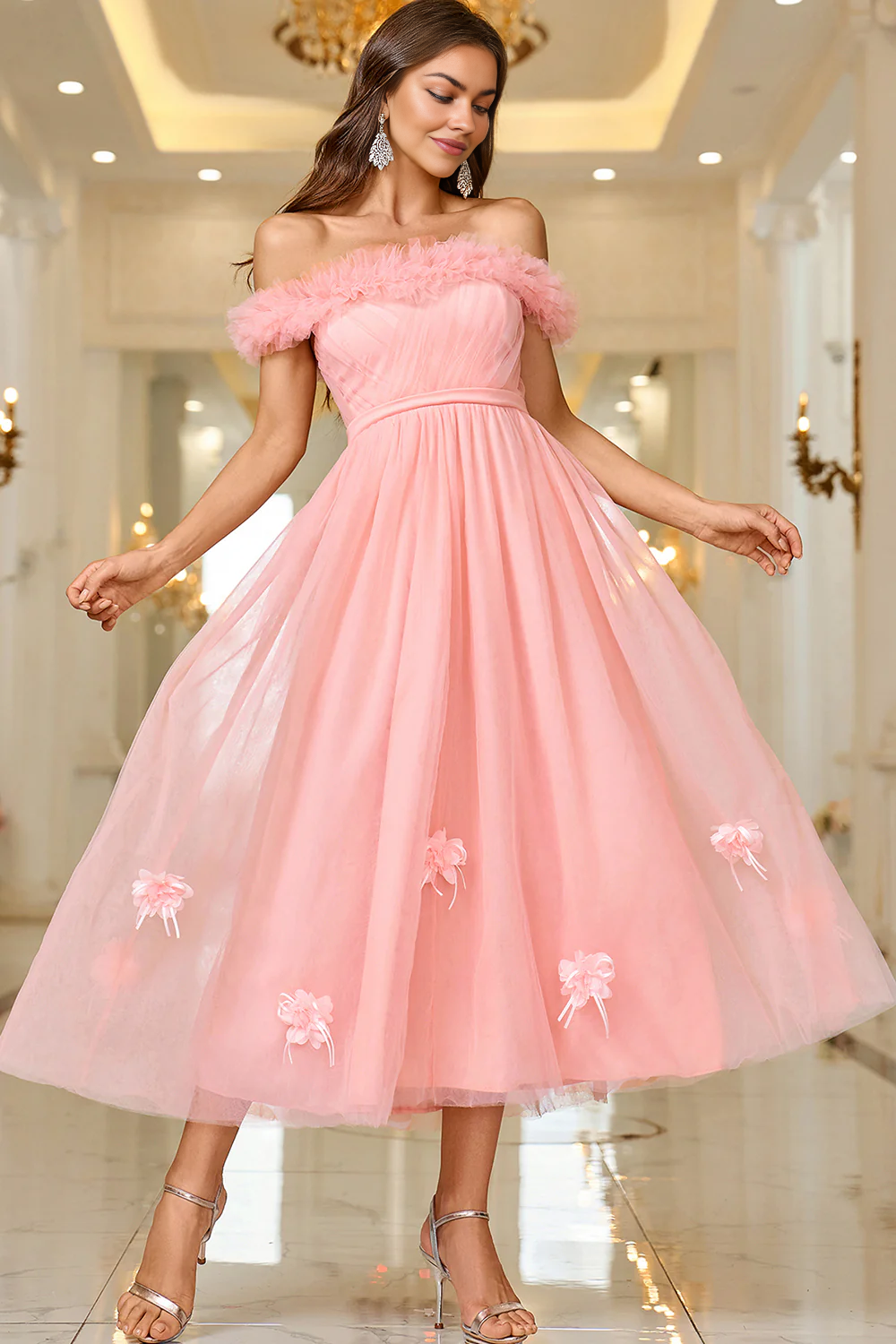 strapless open back dress A Line Princess Off The Shoulder Tea length Prom Dress with Lace Up Ba –  Koutun Dress