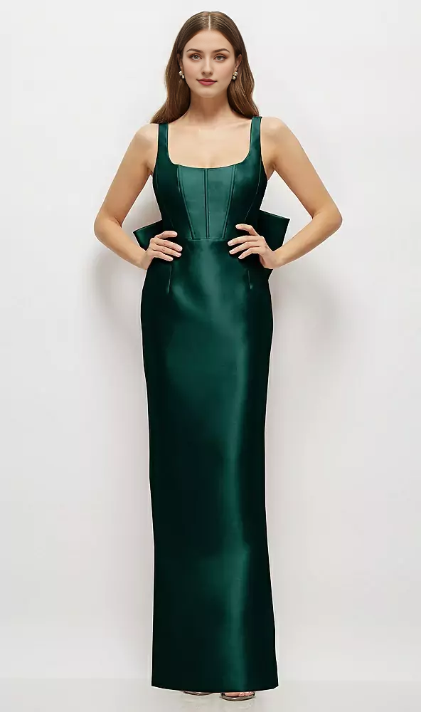 Scoop Neck Corset Satin Maxi Dress with Floor-Length Bow Tails Long Br Koutun Dress Scoop Neck Corset Satin Maxi Dress with Floor-Length Bow Tails Long Br Koutun Dress