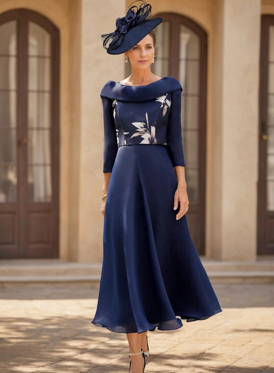 vintage tea length mother of the bride dresses A-Line Mother of the Bride Dress Vintage Bateau Neck Ankle Length Chif –  Koutun Dress