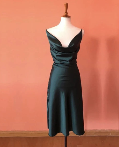 Cowl Neck Midi Length Bridesmaid Dresses Evening Dresses