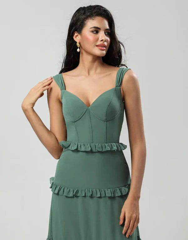 Bridesmaid Dress A Line Off the Shoulder Eucalyptus Long