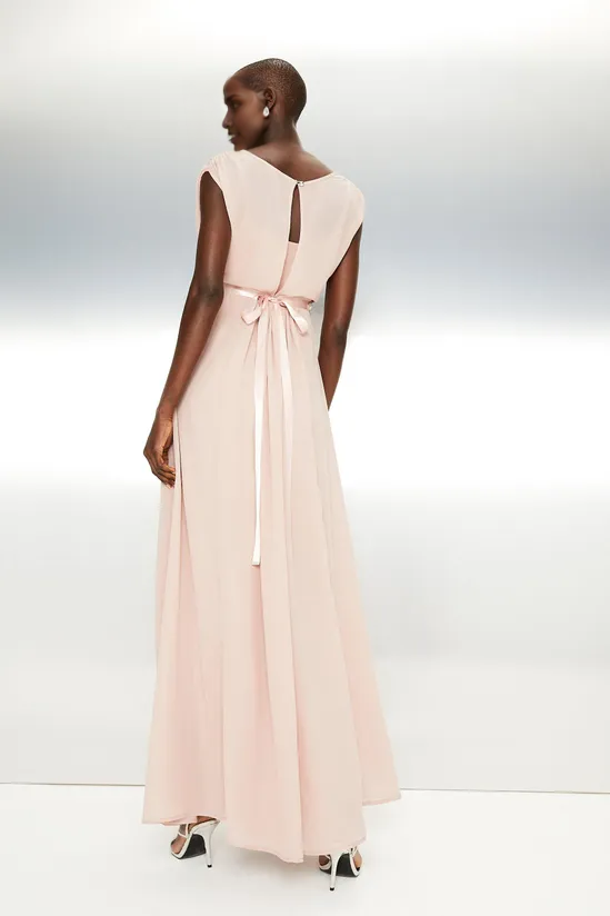 A-Line Blush Embellished Belt Floor-length Maxi Dress Wedding Guest Dresses