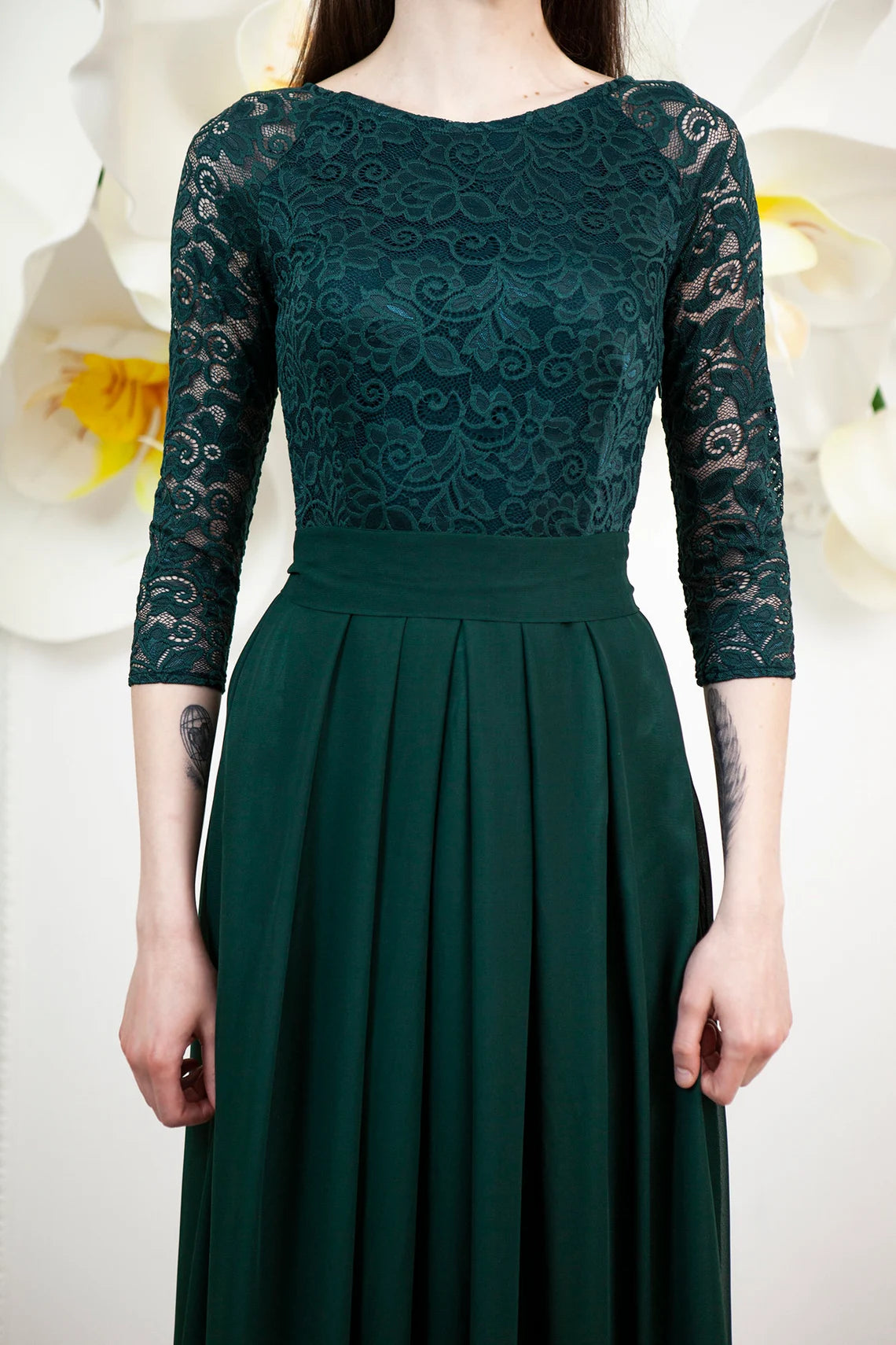 Green Bridesmaid Dress Long Lace Dress With 3/4 Sleeves Mother of the Bride Dresse