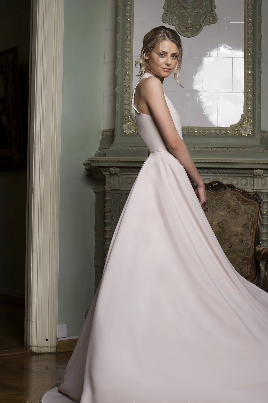 High Low Halterneck Simple Blush Bridesmaid Dress Mother Of The Bride Dress