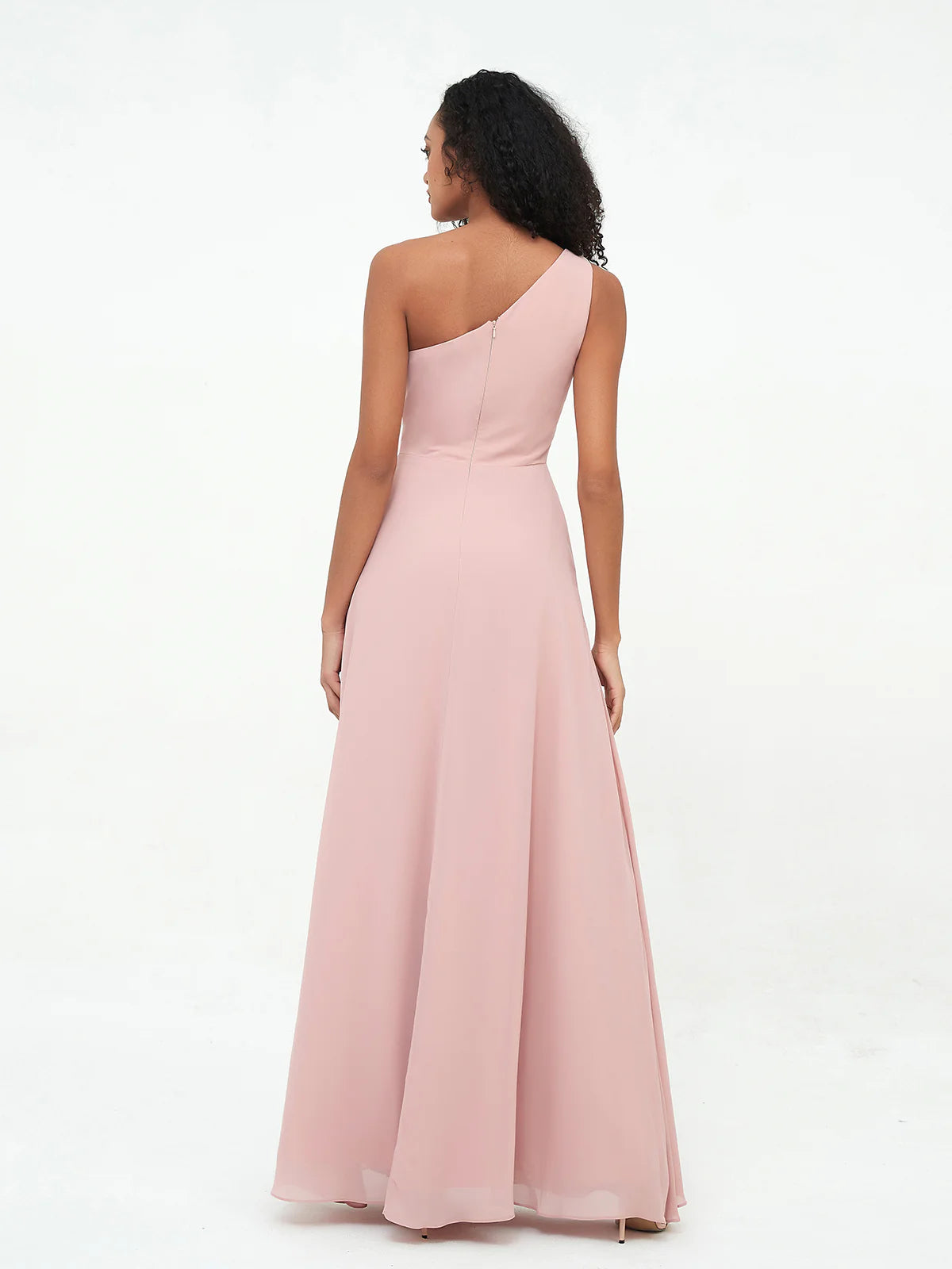 One-Shoulder Chiffon Max Dresses with Slit-Dusty Rose Chiffon Bridesmaid Dresses
