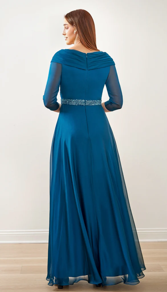 V-Neck Satin Floor-length Formal Mother of the Bride Dresse With Beading Belt