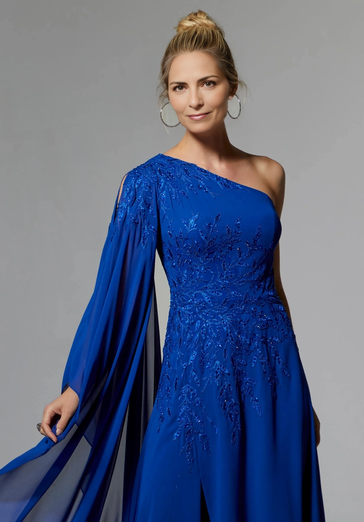 One-shoulder Wedding Guest Dress Chiffon Appliques Mother of the Bride Dresse With Slit