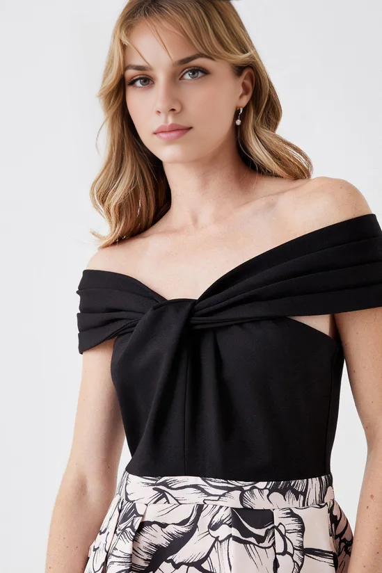 Petite Twist Top 2 In 1 Twill Dress A-Line Off Shoulder Wedding Guest Dresses