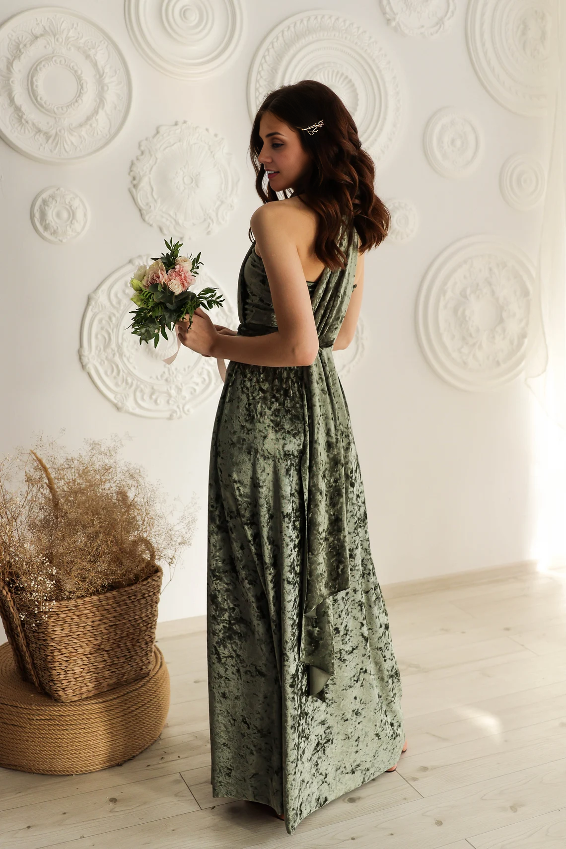 Dusty Sage Shiny Velvet Infinity Bridesmaid Dress Velvet Prom Dress Mother Of The Bride Dress