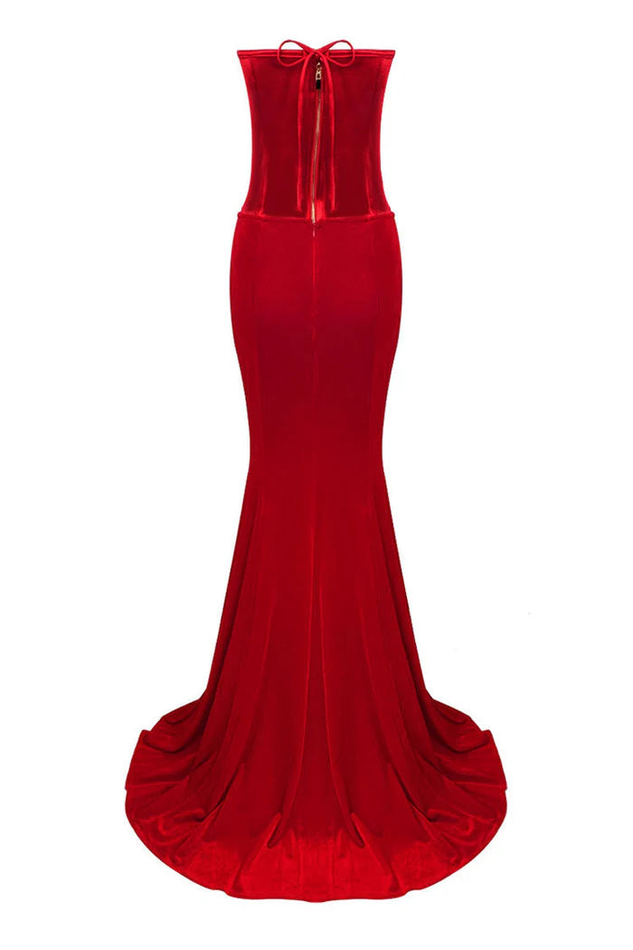 Sexy Sweetheart Satin Top Bowknot High Waist Fishtail Two Piece Maxi Dress