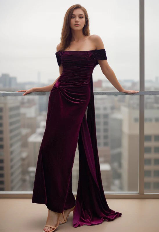 flare velvet dress Greece Goddess Off-the-shoulder fit and with ribbon – Koutun Dress YGroup_rrffd World's most 'scandalous' painting Color:BLACKWATCH TARTAN Made from high