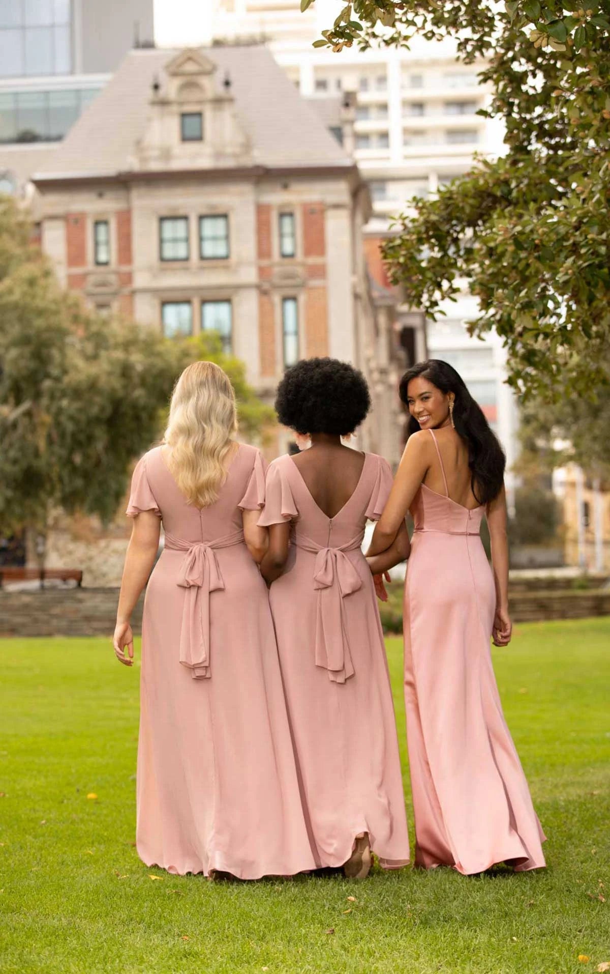 Soft A-line Bridesmaid Gown with Plunging V-Neckline and Spaghetti Straps