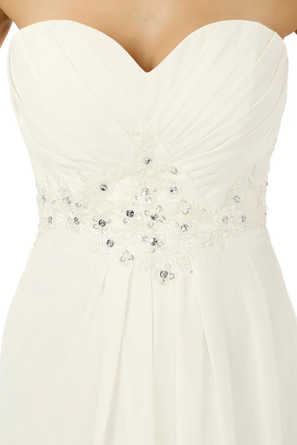 White Chiffon Sweetheart With Pleats Beading Bridesmaid Dresses