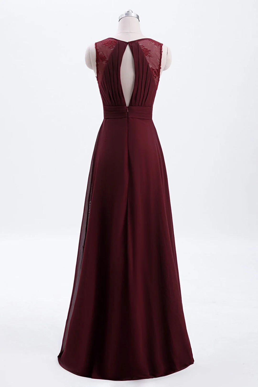 Burgundy Chiffon A-line Pleated Long Bridesmaid Dress