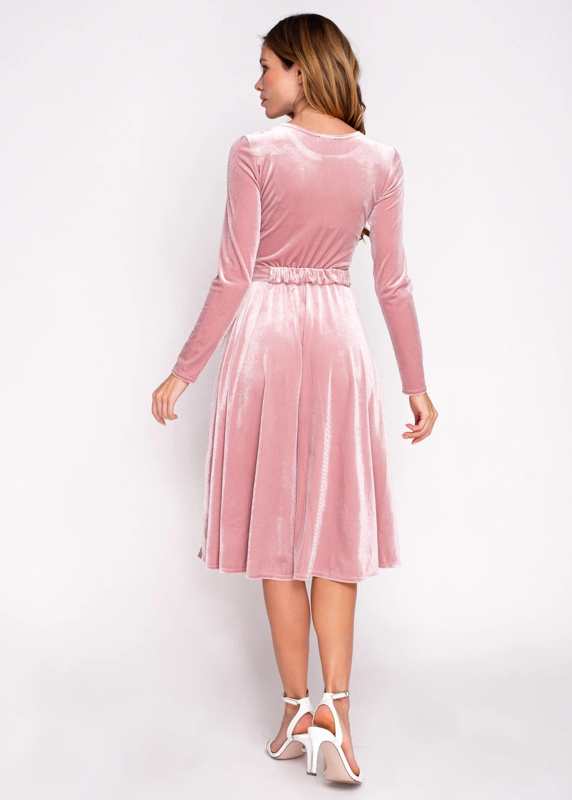 Mauve Velvet With Belt Long Sleeves Winter Christmas Velvet Evening Dress Bridesmaid Dress Wedding Guest Dress