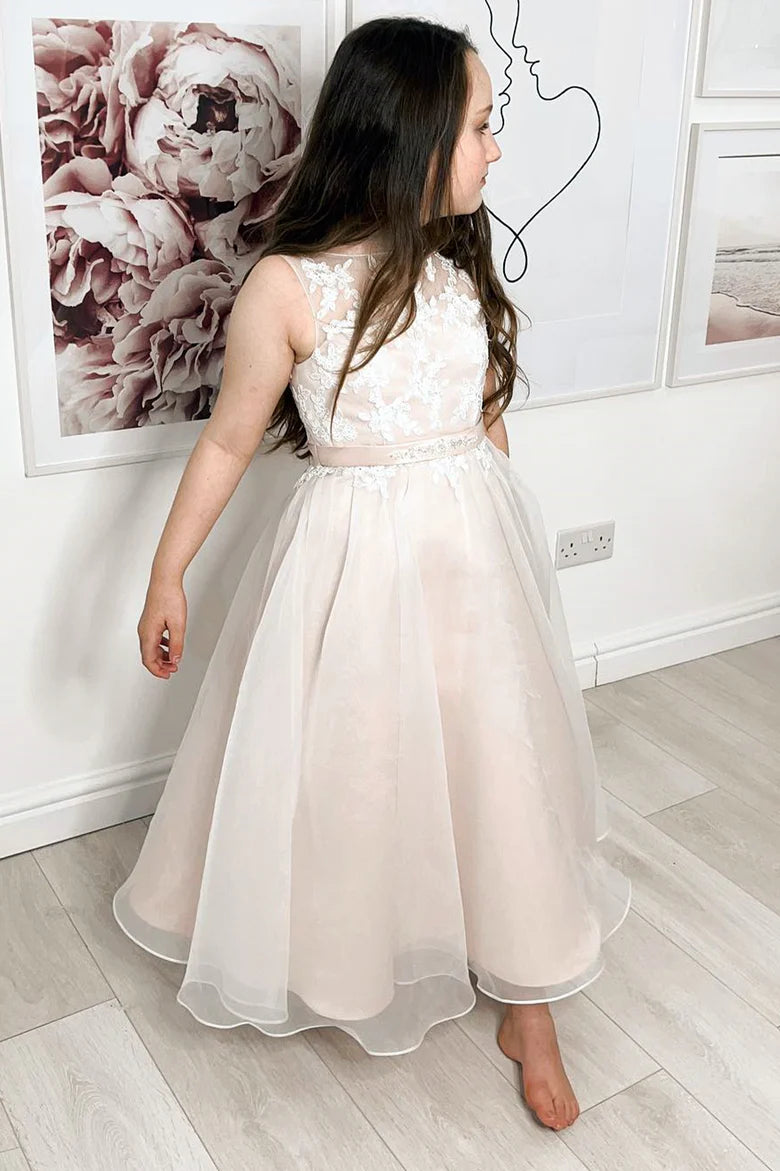 Ivory Appliques A-Line Flower Girl Dress