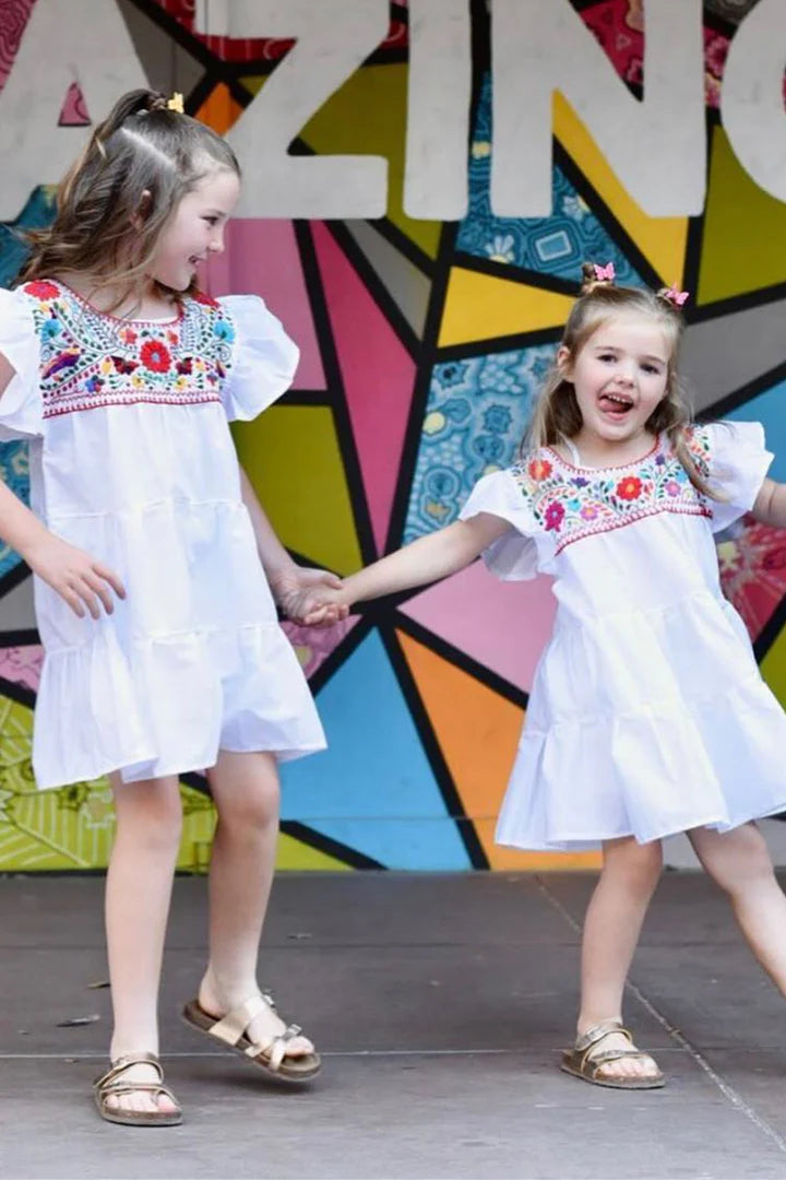 Bohemian Floral Print Ruffled Flower Girl Dress