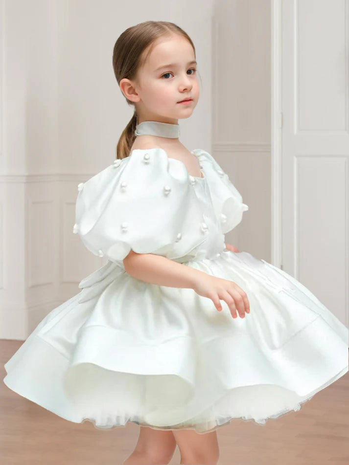 A-Line/Princess Scoop Neck Puff Sleeves Short Flower Girl Dresses with Koutun Dress A-Line/Princess Scoop Neck Puff Sleeves Short Flower Girl Dresses with Koutun Dress
