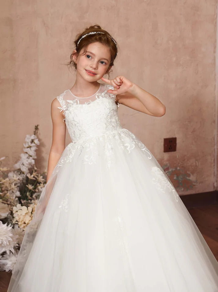 Ball-Gown Tulle Sleeveless Scoop Neck Floor-Length Flower Girl
