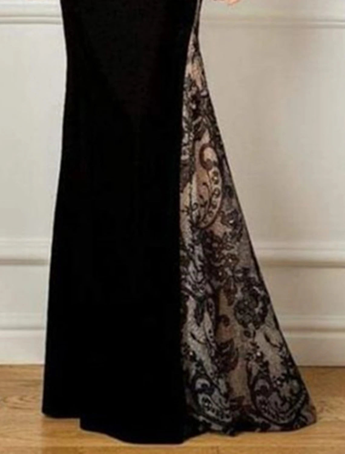 Mermaid Mother of the Bride Dress Wedding Guest Formal Evening Elegant Party Jewel Neck Floor Length Lace Velvet Long Sleeve No with Appliques Color Block 2025