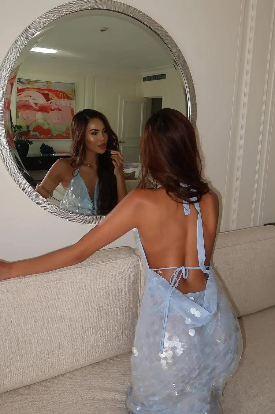 Halter Sleeveless Backless Mermaid Long Prom Dress With Sequins