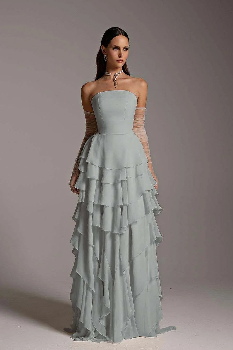 Charming Strapless Sleeveless Ruffles Long Prom Dress