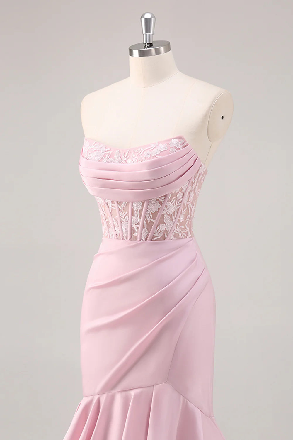 Blush Mermaid Strapless Corset Tiered Long Prom Dress with Slit