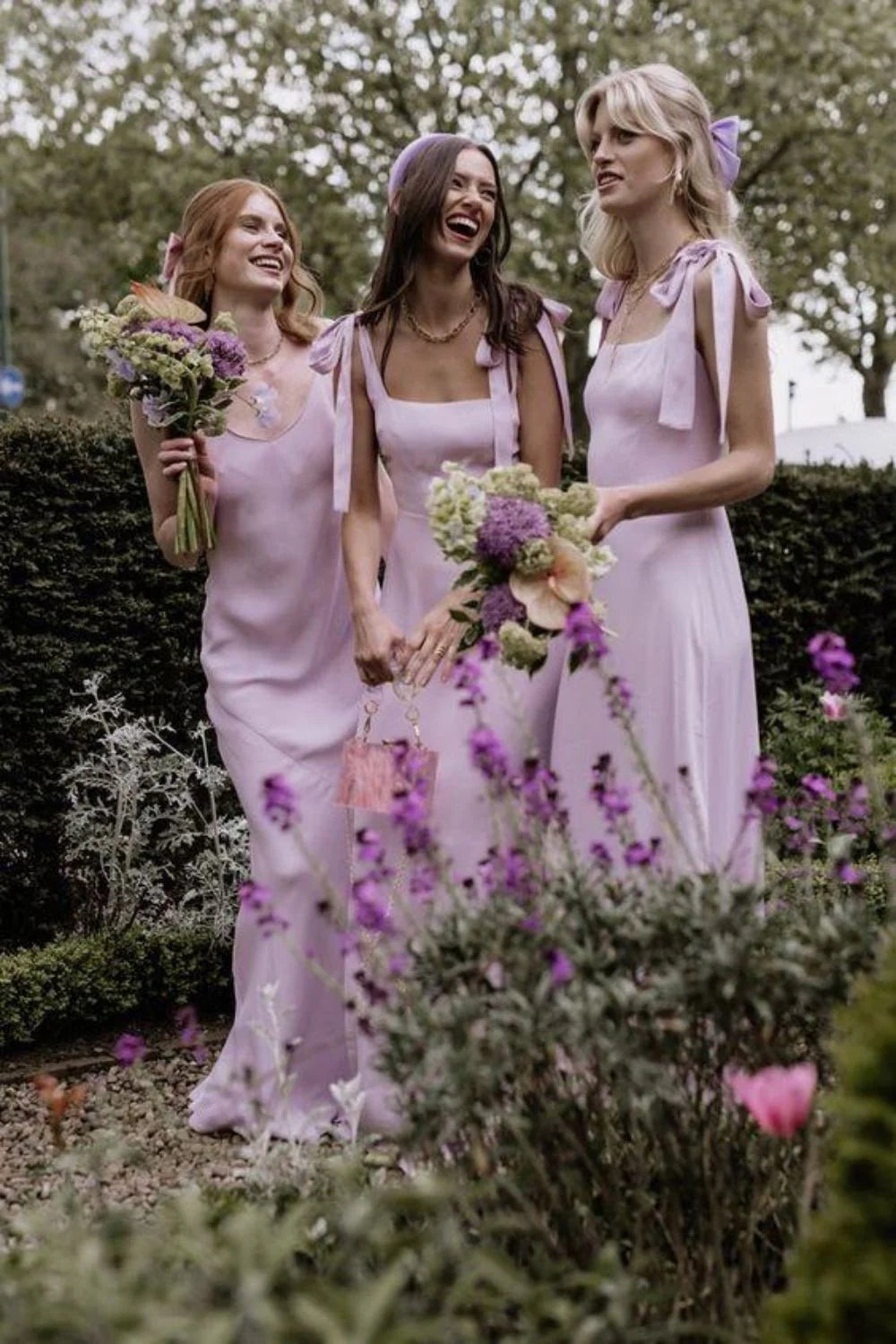 A Line Spaghetti Straps Pink Long Bridesmaid Dress with Bowknot