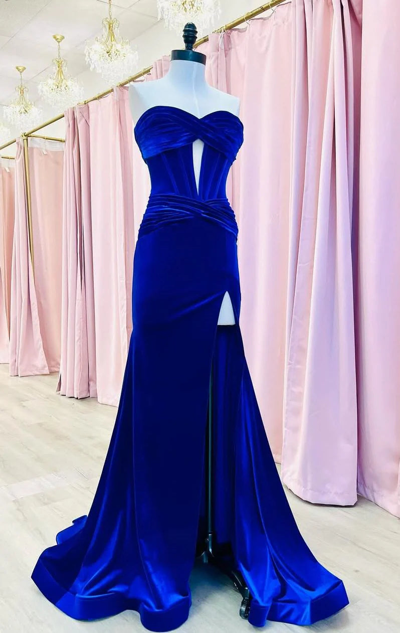 Mermaid Royal Blue Velvet Formal Dress for Winter Wedding Koutun Dress Mermaid Royal Blue Velvet Formal Dress for Winter Wedding Koutun Dress