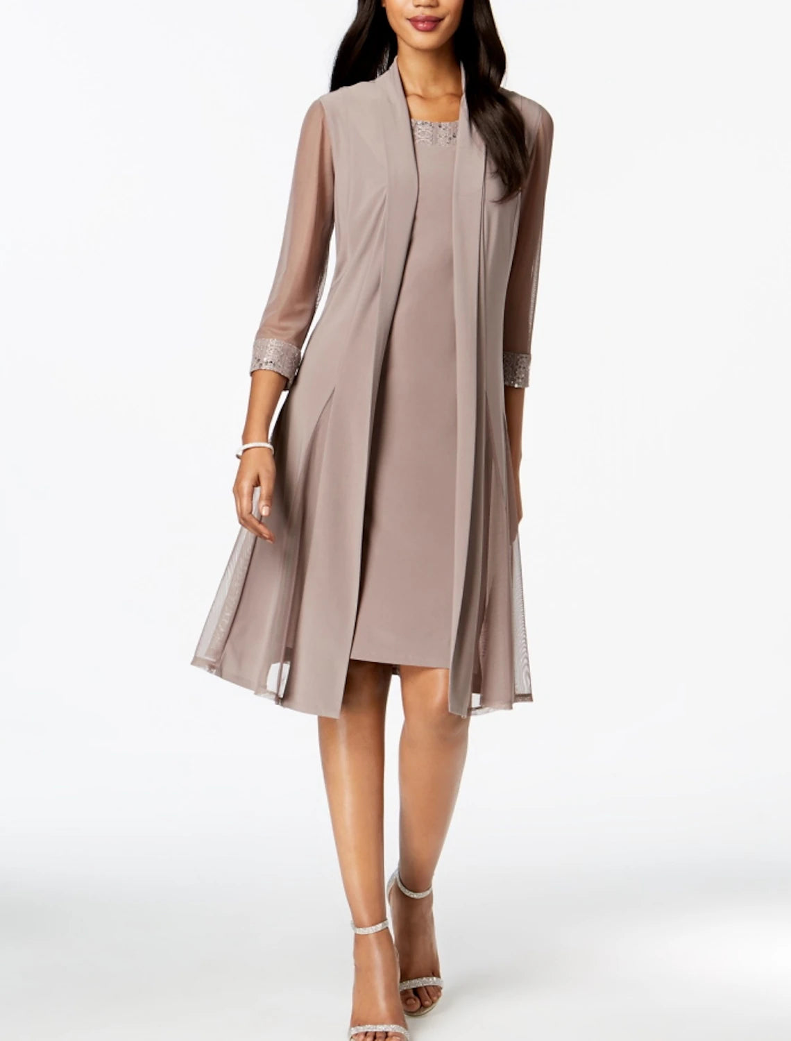 Two Piece Mother of the Bride Dress Wedding Guest Knee Length Chiffon Koutun Dress Two Piece Mother of the Bride Dress Wedding Guest Knee Length Chiffon Koutun Dress