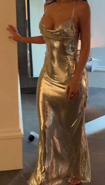 Sparkly Spaghetti Straps Sequin Long Prom Dresses Formal Dress