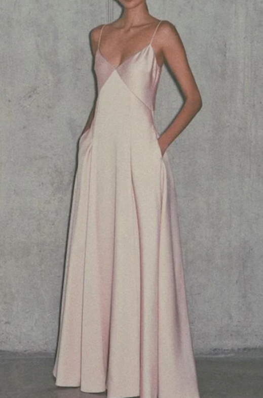 Light Pink Simple A Line Spaghetti Spaghetti Straps Strap Satin Long P – Koutun Dress