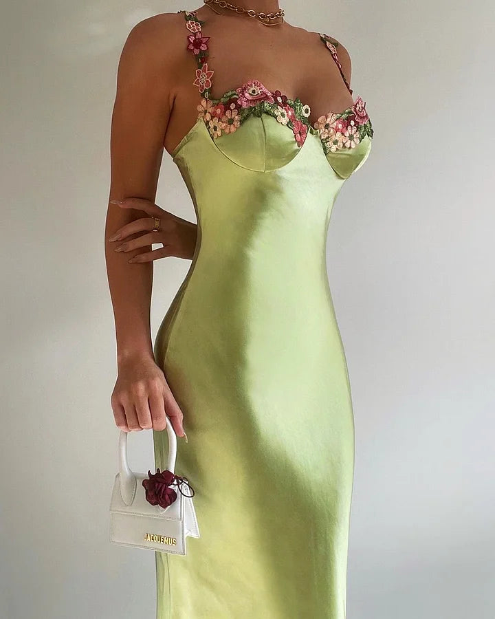 Elegant Pink Applique Spaghetti Strap Prom Dress