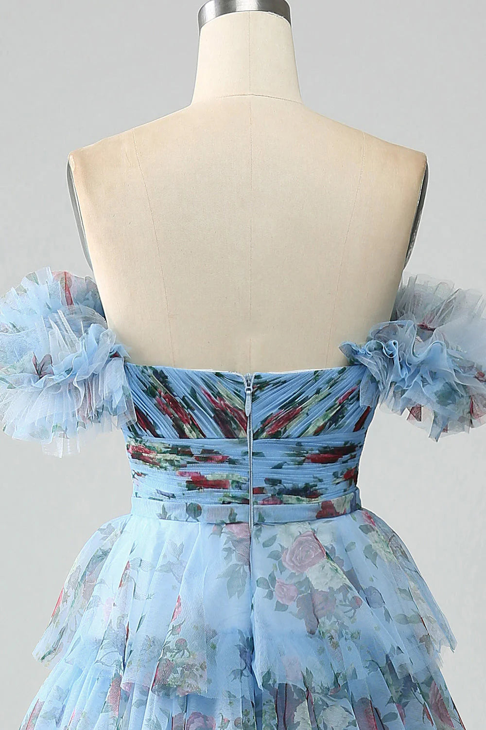 Gorgeous A Line Off the Shoulder Lavender Printed Long Prom Dress with Ruffles