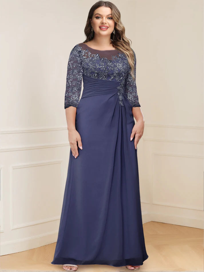 A-Line/Princess Illusion Scoop Appliques Ruched Mother of the Bride Dresses with Cape