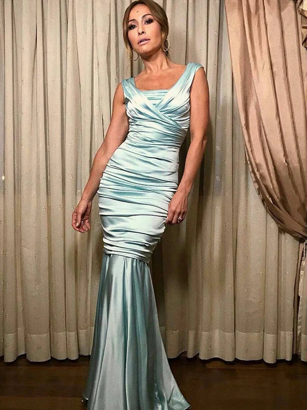 Tiffany Blue Pleating Mermaid Elegant Prom Dresses