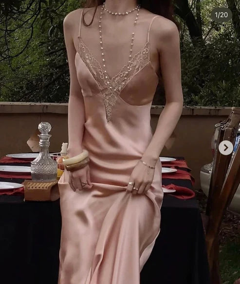 Charming A Line Spaghetti Straps Satin Lace Long Prom Dresses Formal Dress