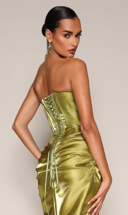 Chic Strapless Corset Ruched Split Prom Dress