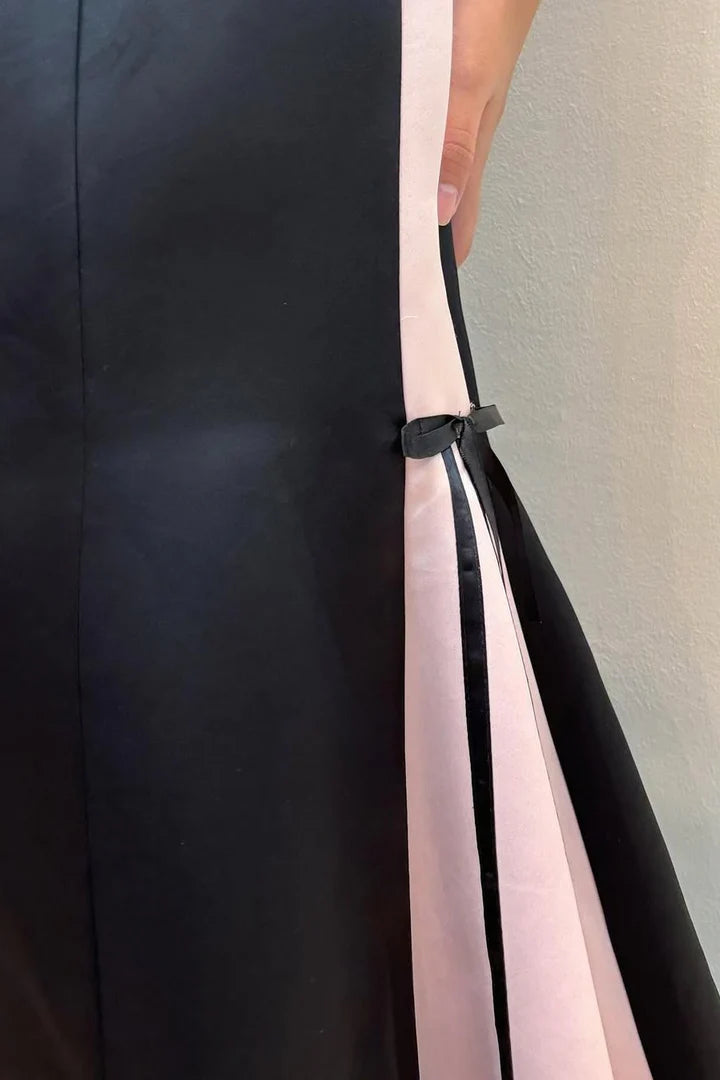 Black Strapless Sleeveless A-Line Scoop Satin Long Prom Formal Dress
