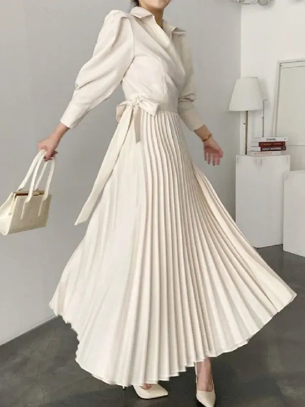 Elegant Pleated Asymmetric Solid Color Lapel Prom Dress