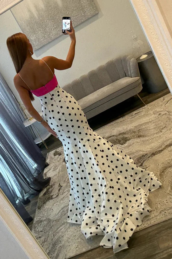 Chic Thin Shoulder Straps Polka Dots Mermaid Prom Dress