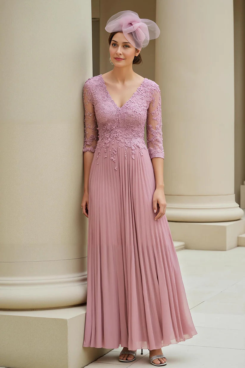 dusty pink mother of the bride dress Rose A-Line V-Neck 3/4 Sleeves with Ap – Koutun Dress Size:Medium - Tall Jewel Sleeve Length Maizie Satin Cowl Neck type:Flap Reconstruction